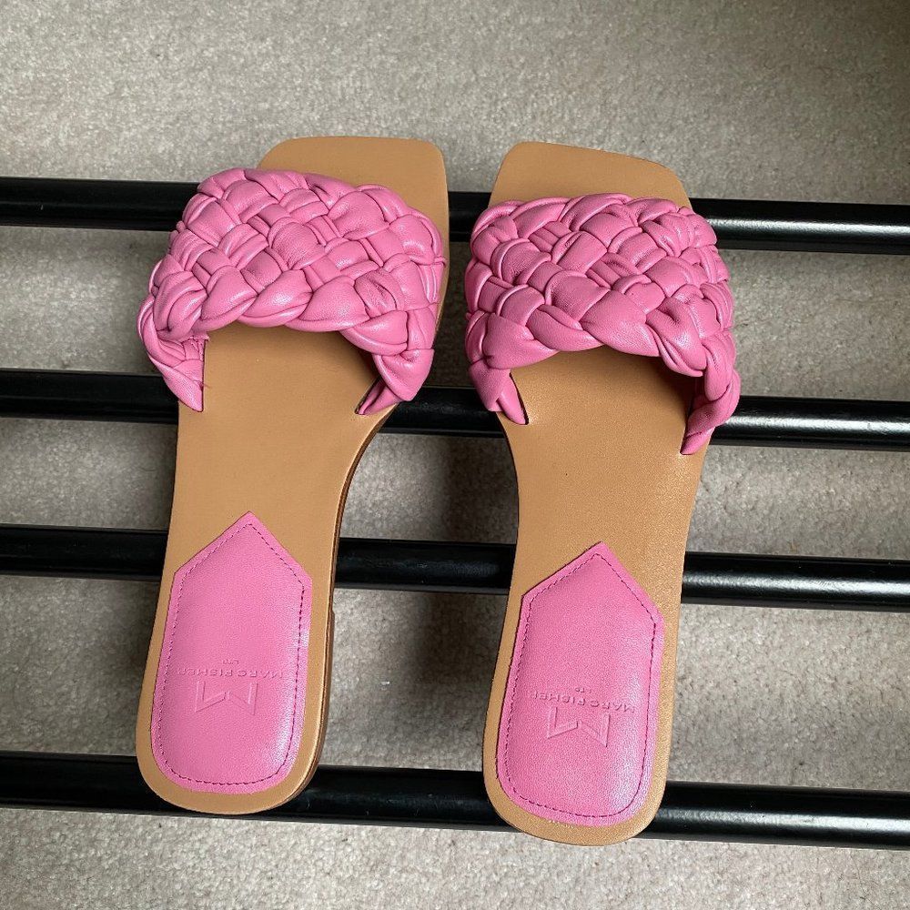 MARC FISHER Women Reanna Leather Slide Sandals - NEW NWOB - Picture 4 of 9
